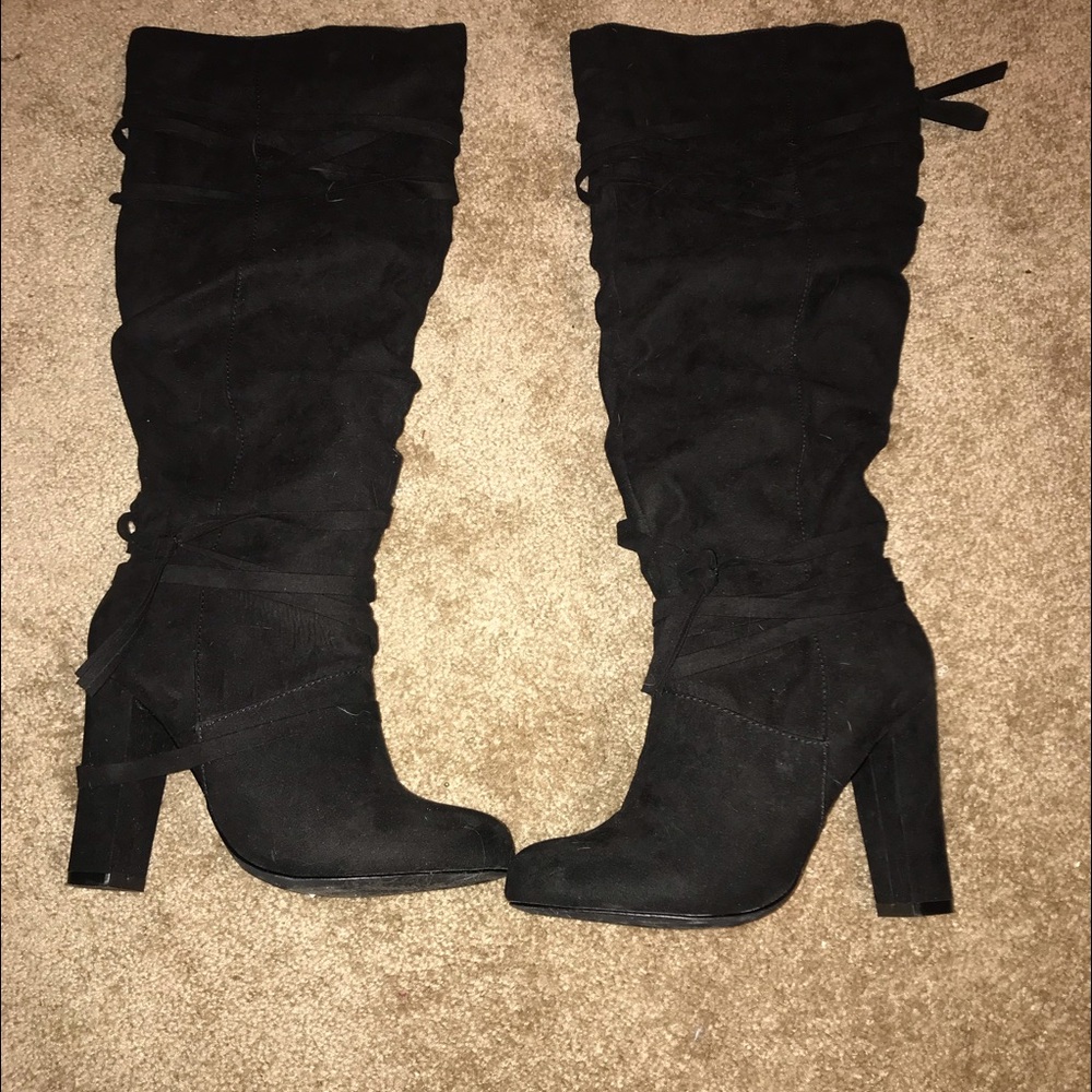 Black Suede Wide Calf Boots